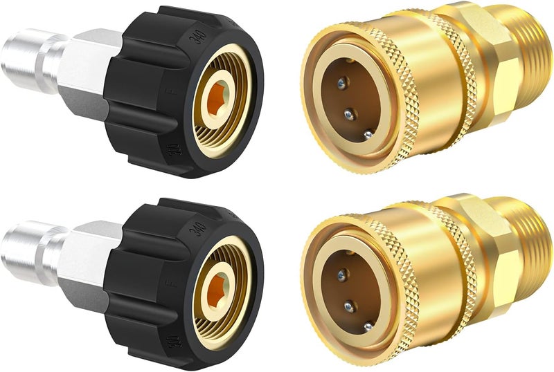 Twinkle Star Pressure Washer Quick Connect Fittings, Quick Connect Kit M22 14mm to 3/8 Inch, 4 Pieces - Image 1